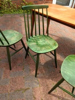 Eichentisch mit grünen Stühlen, mid-century